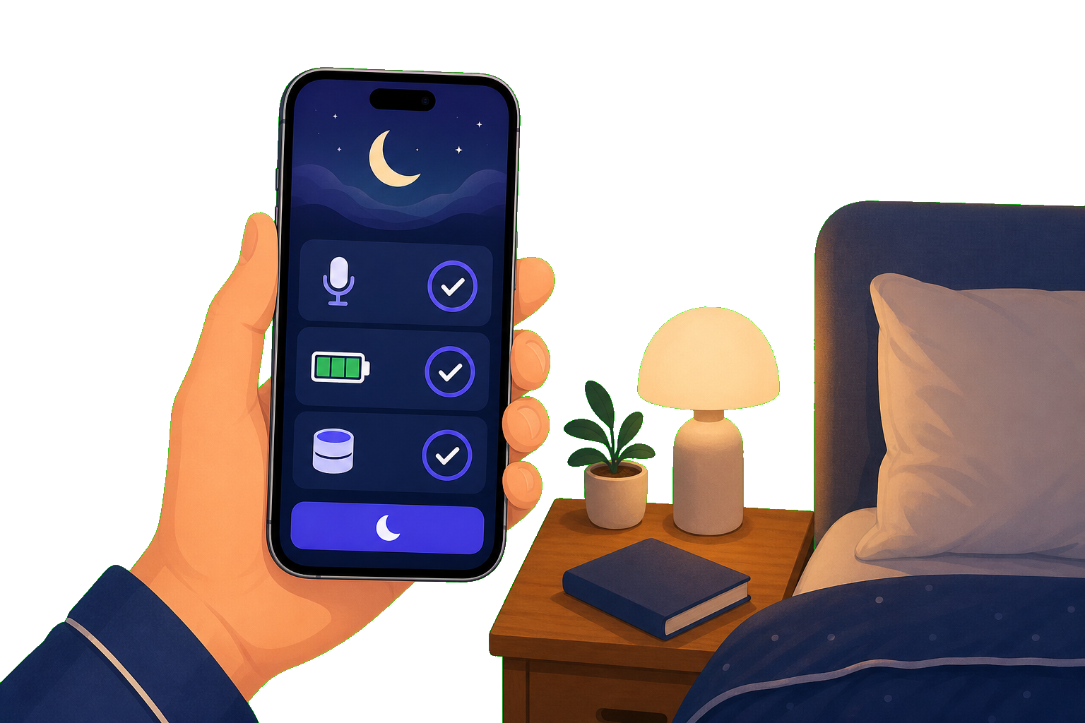 Snore Diary bedtime audio check illustration